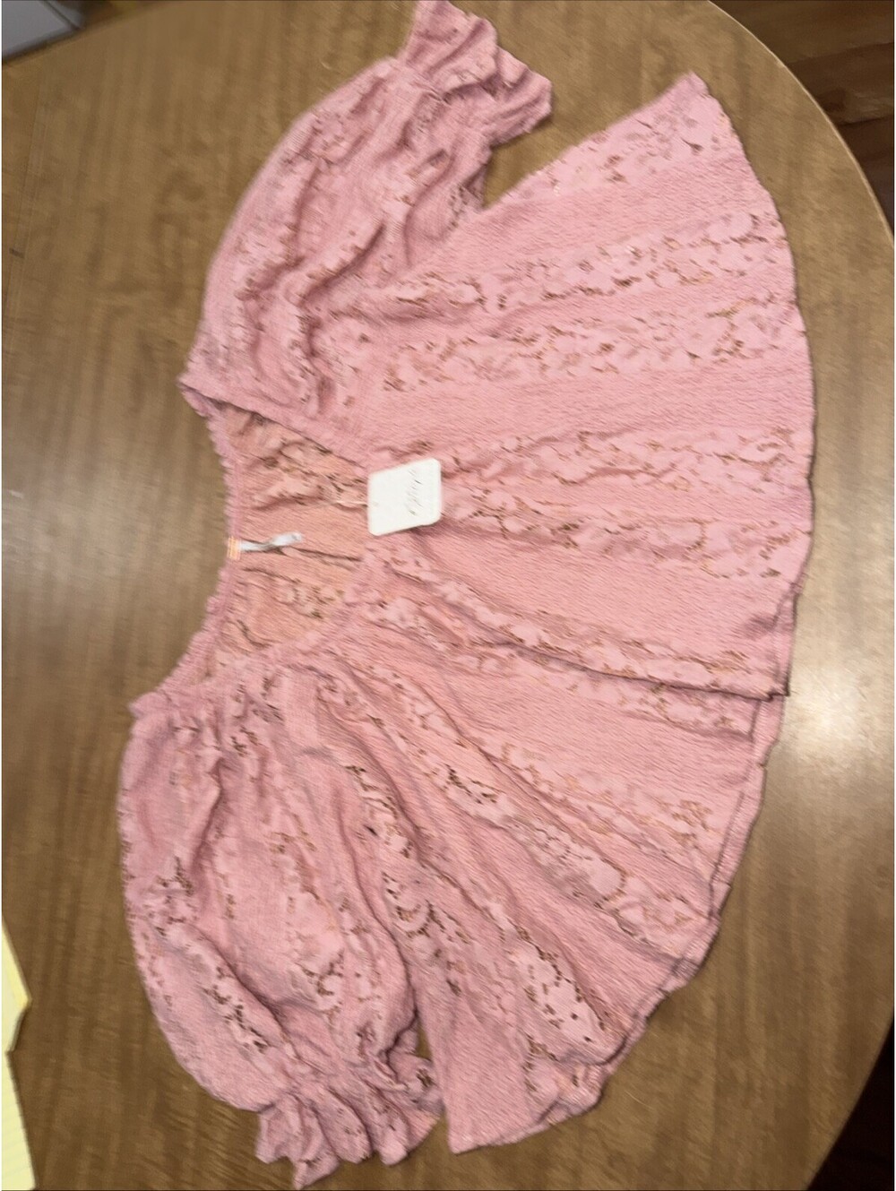 Free People Stacey Lace Top Womens XS Boho Peasant Cottagecore Lace Blush Tint